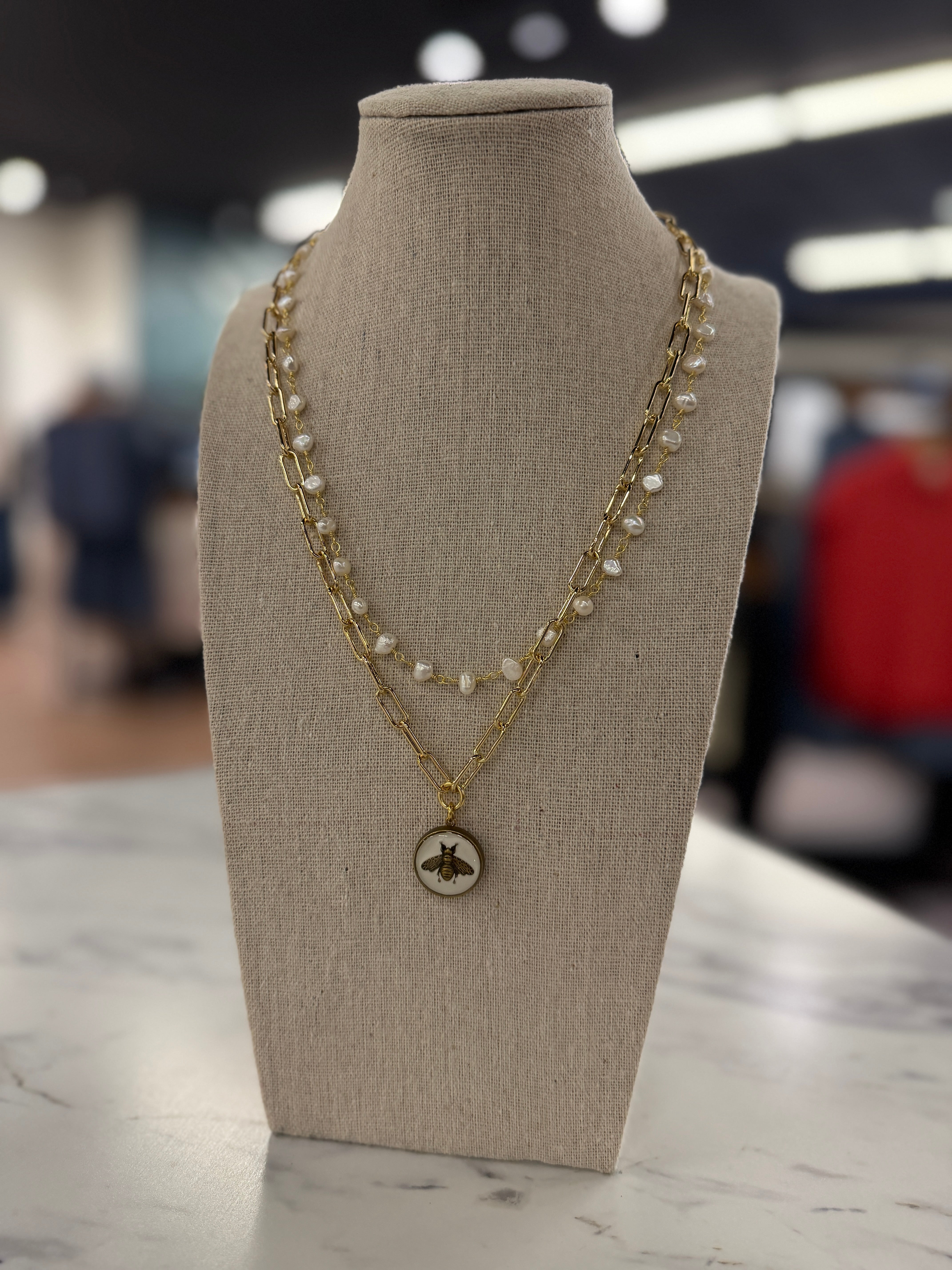Gold Paperclip & Freshwater Pearls