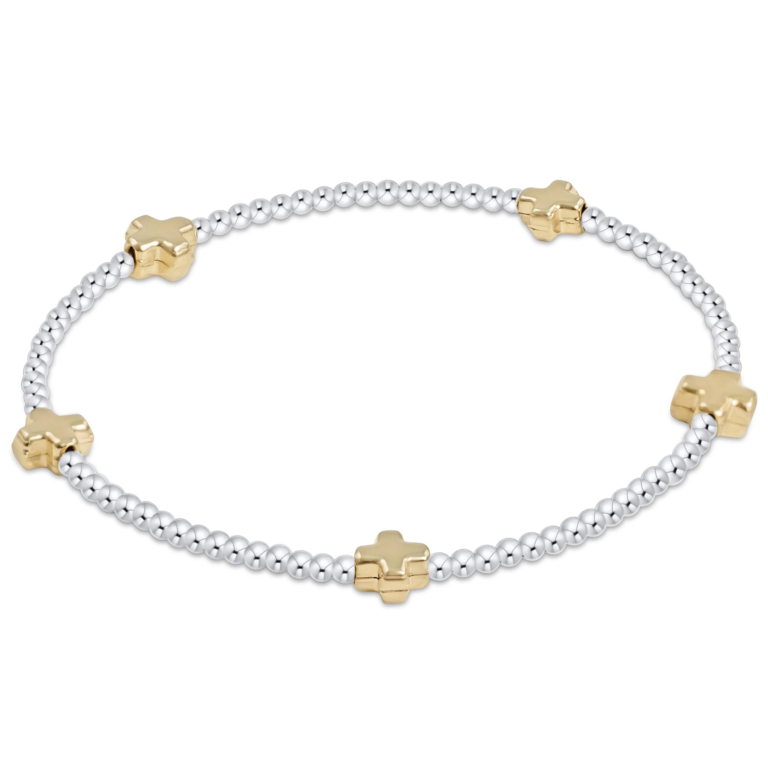 Signature Cross Small Sterling Mixed Metal 2mm Bead Bracelet - Gold