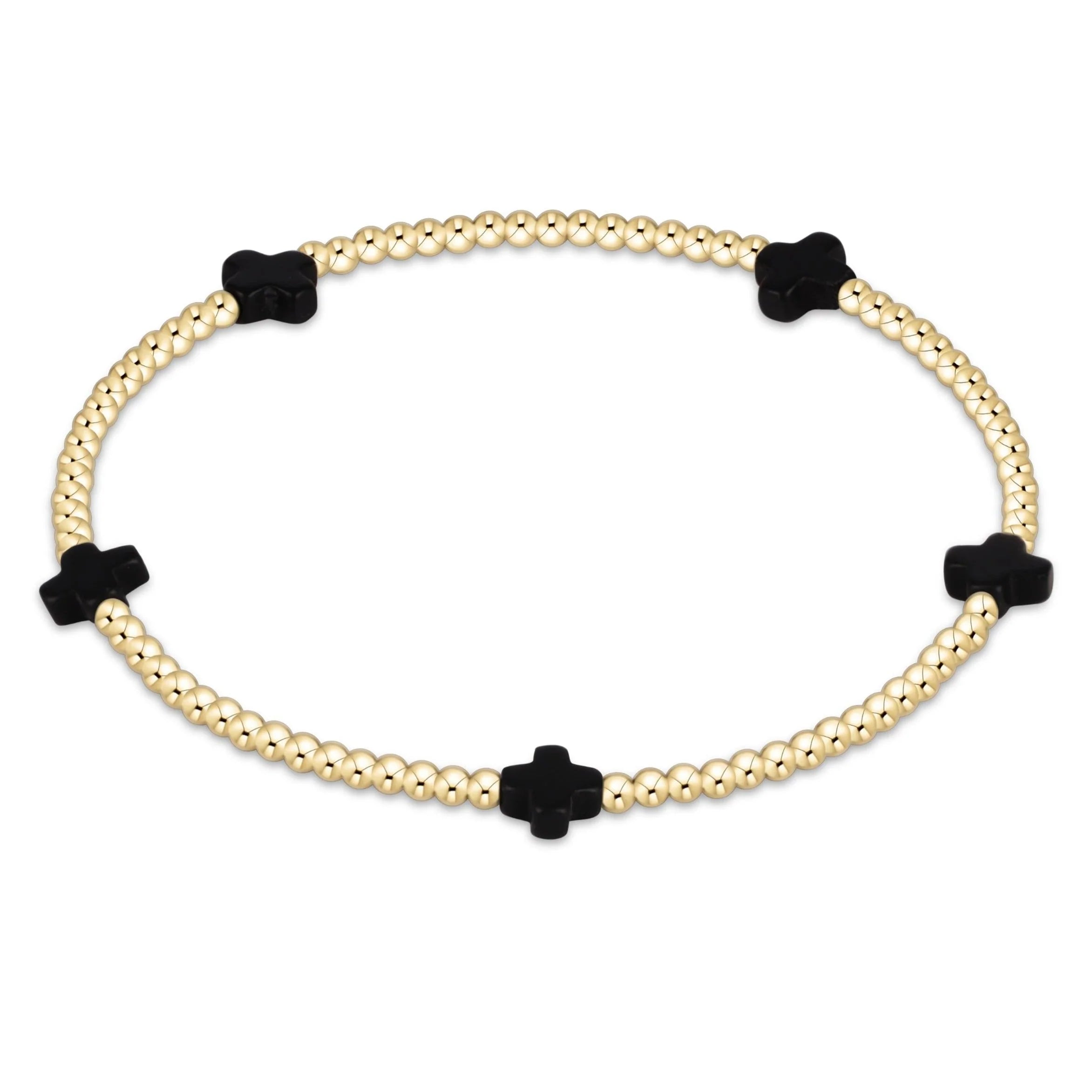 Signature Cross Small 2mm Gold Bracelet - Onyx