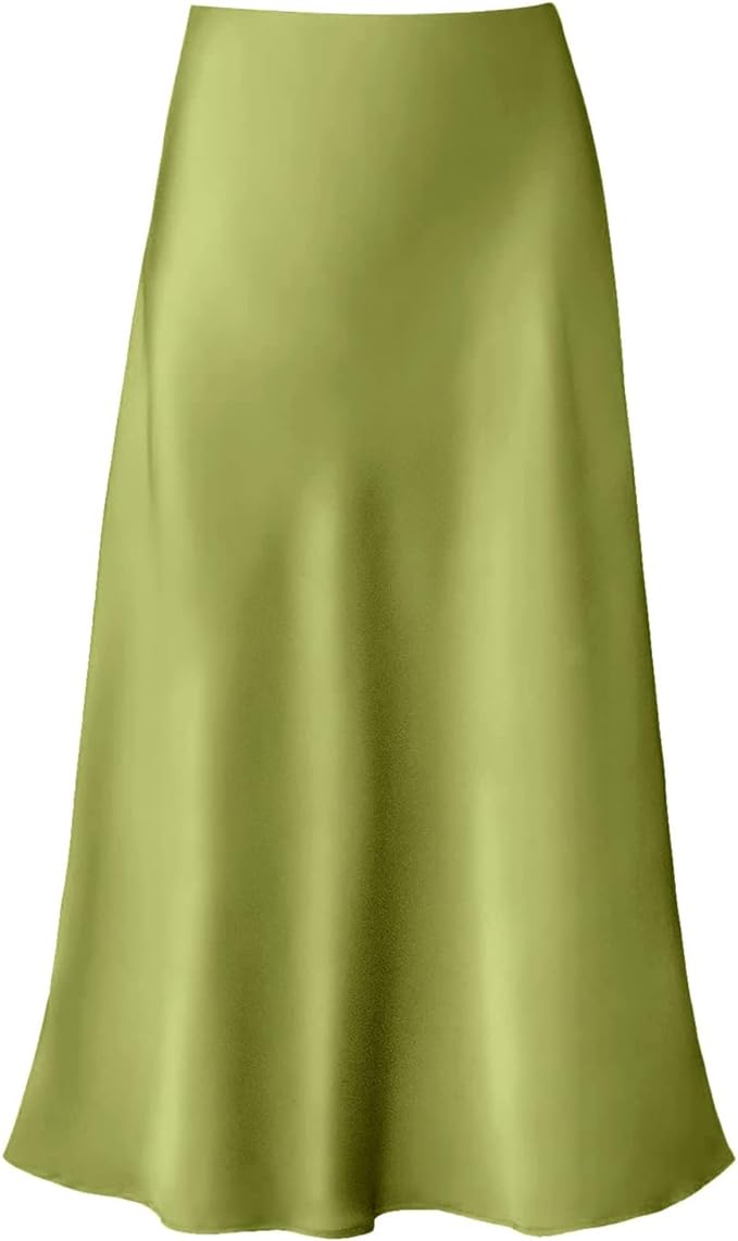 Satin Midi Skirt With Tuck