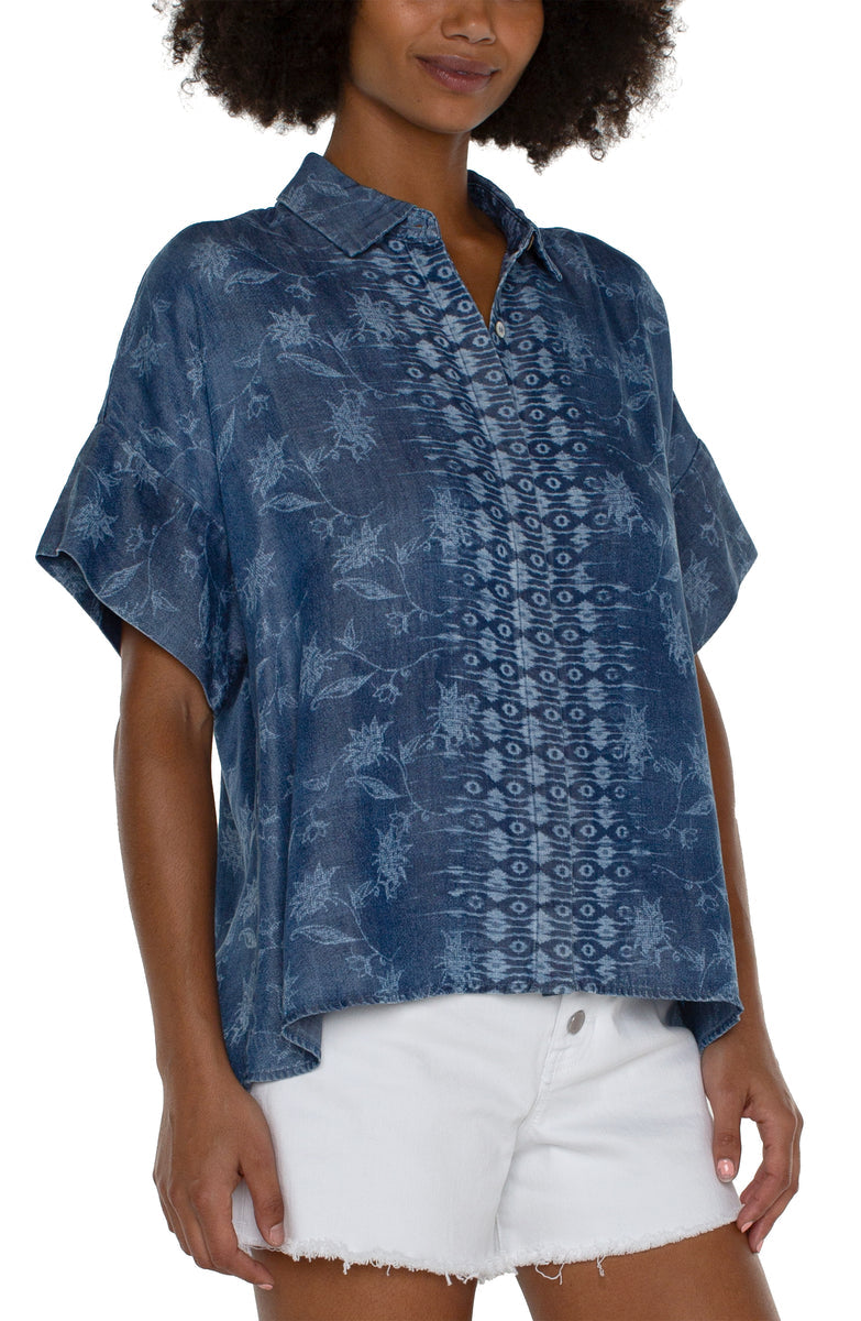 Collared Camp Shirt W/ Hi-Low Hem