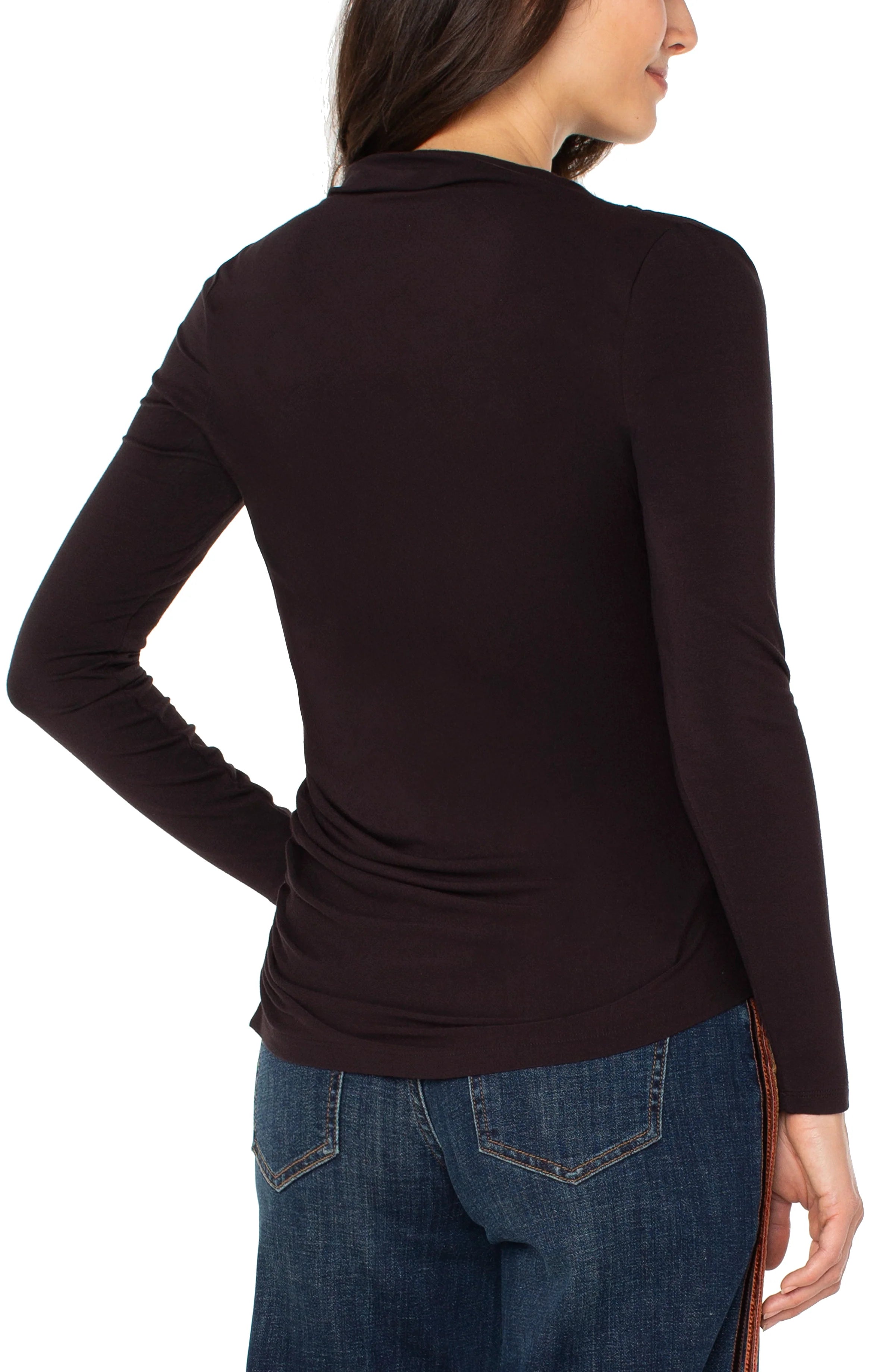 Long Sleeve Mock Neck Knit Top w/ Shirring