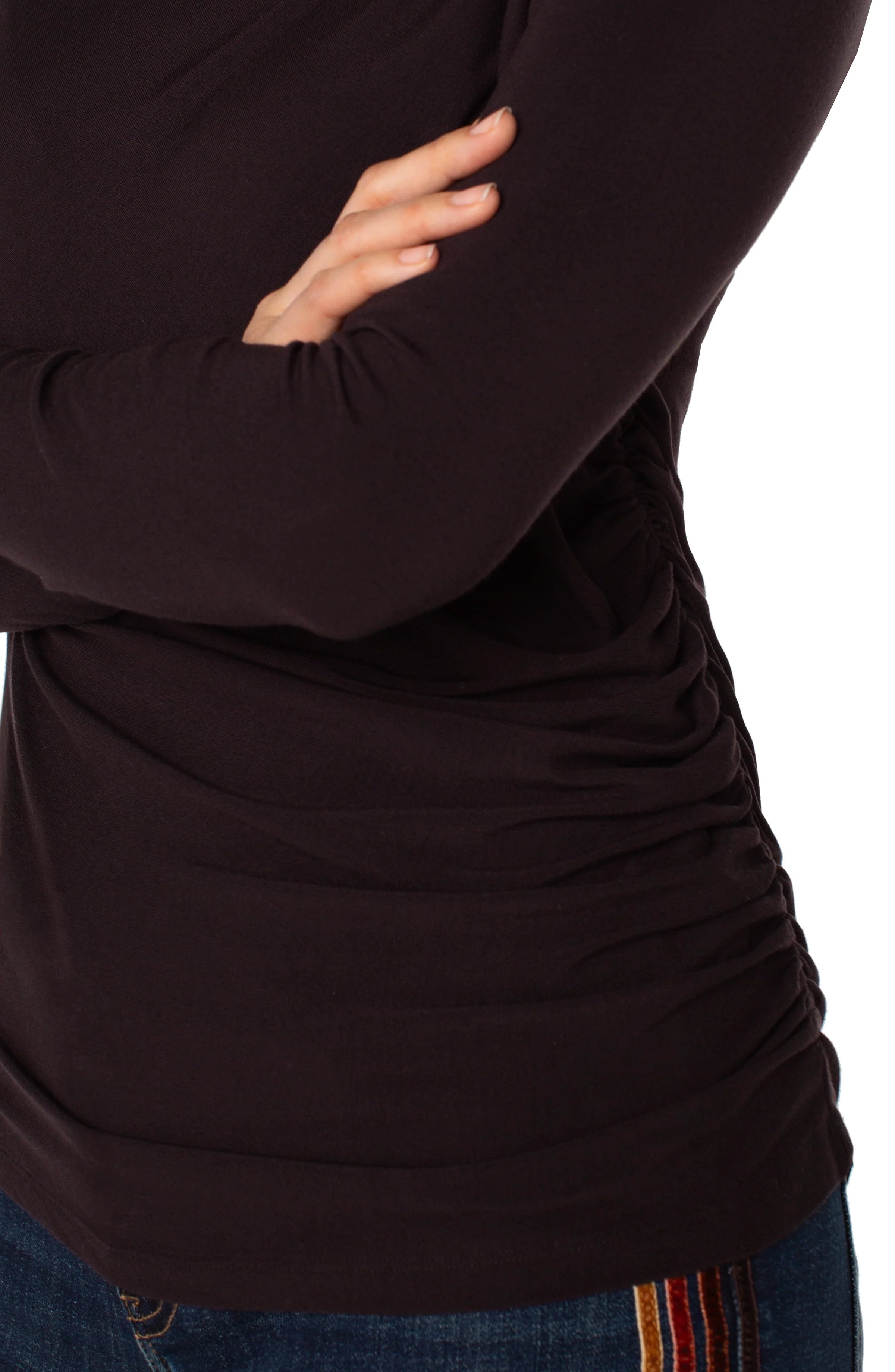 Long Sleeve Mock Neck Knit Top w/ Shirring