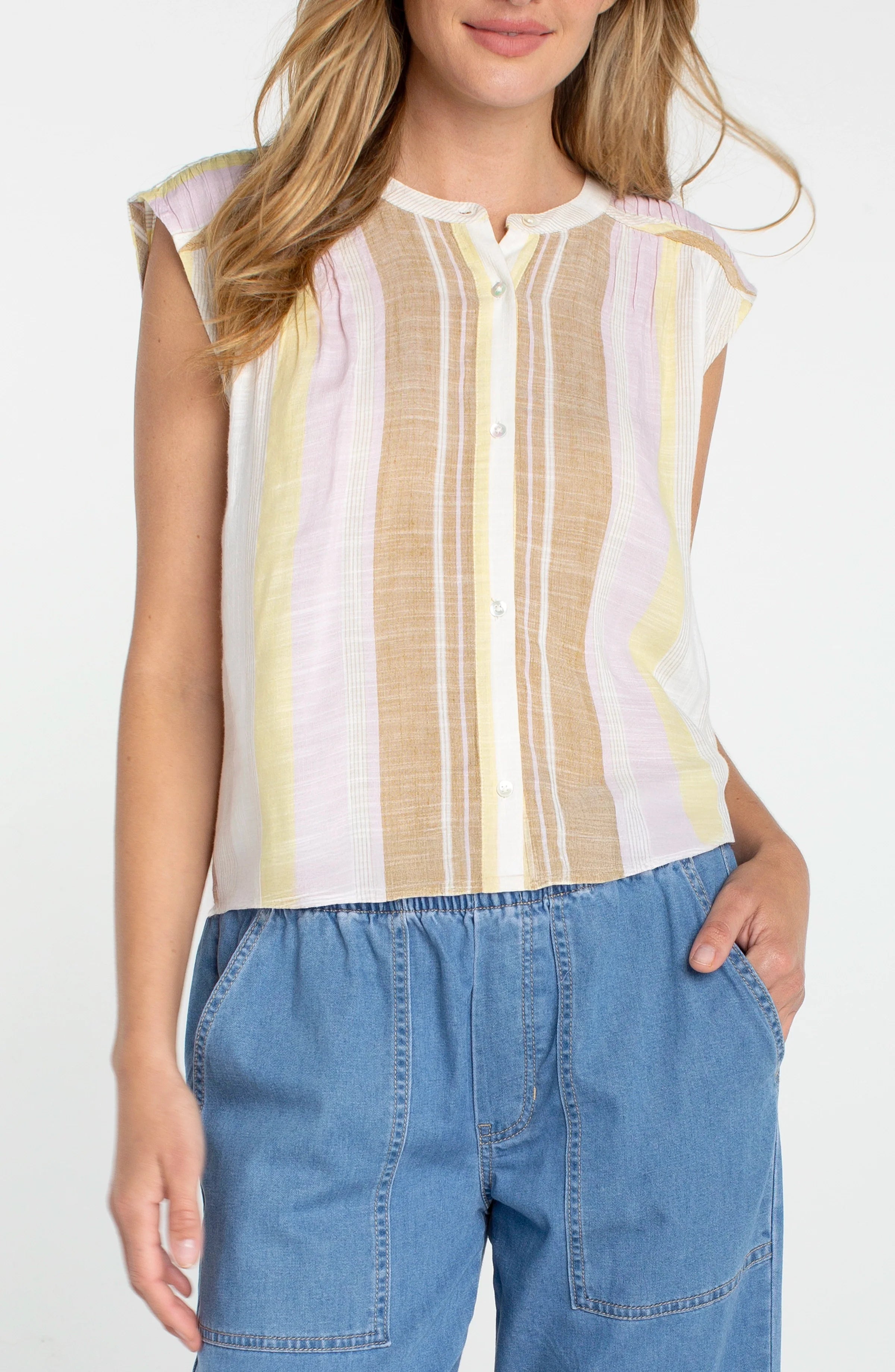 Dolman Button Front Woven Blouse w/ Shirring