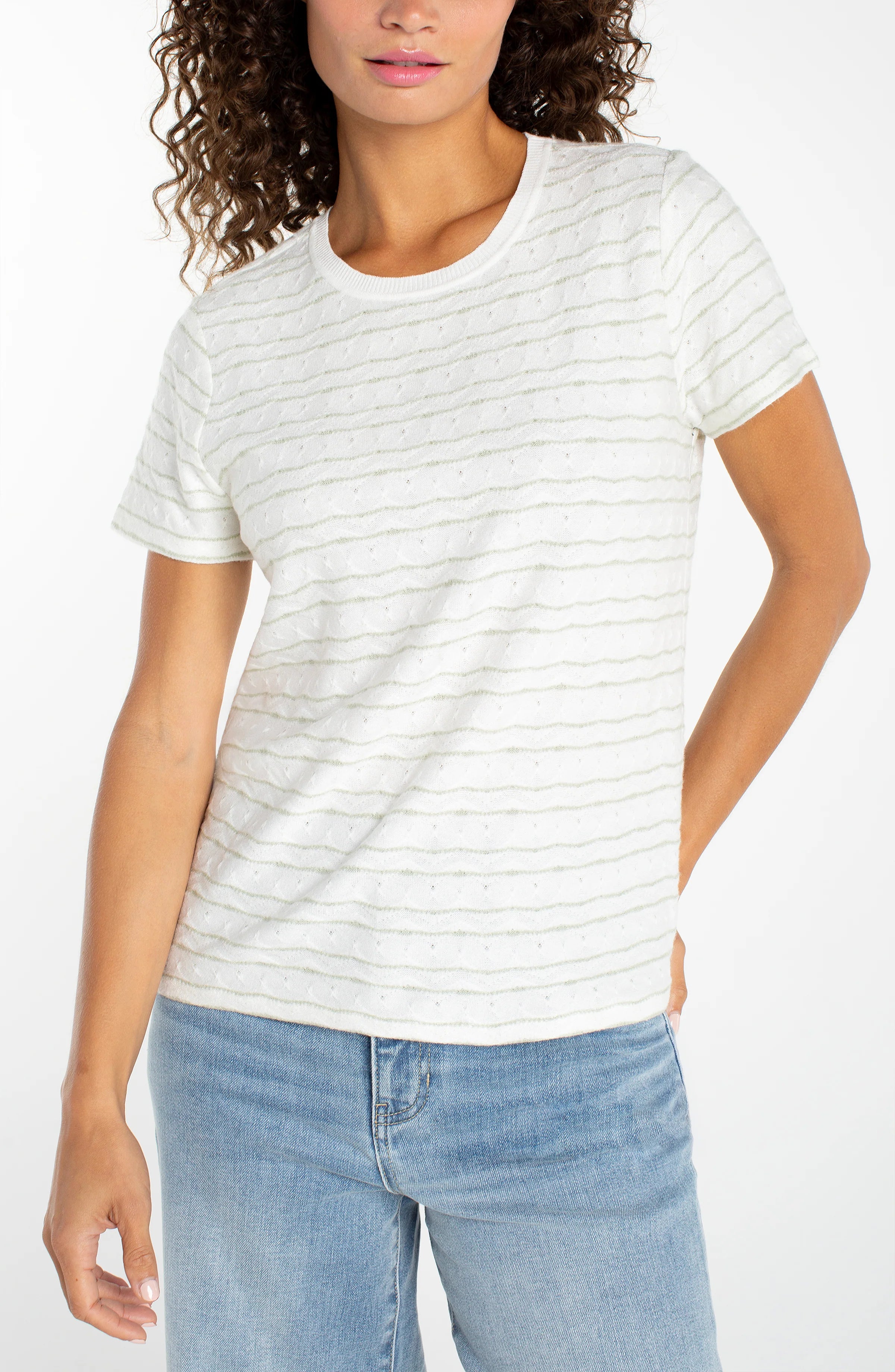 Short Sleeve Crew Neck Knit Tee w/ Rib Trim