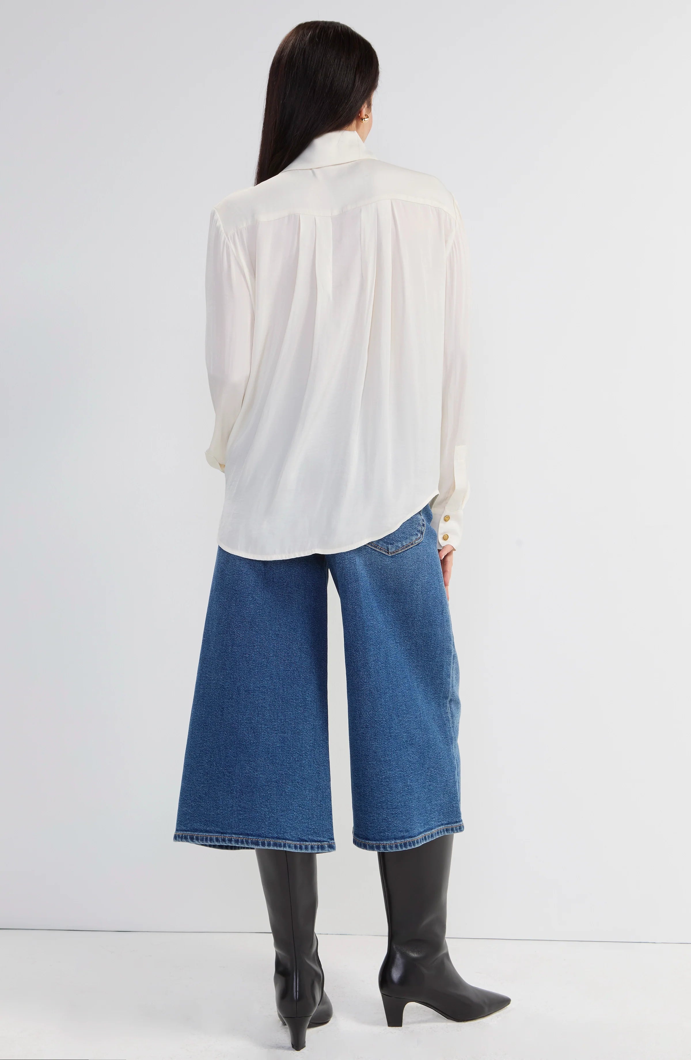 LS Tuxedo Woven Top w/ High Collar