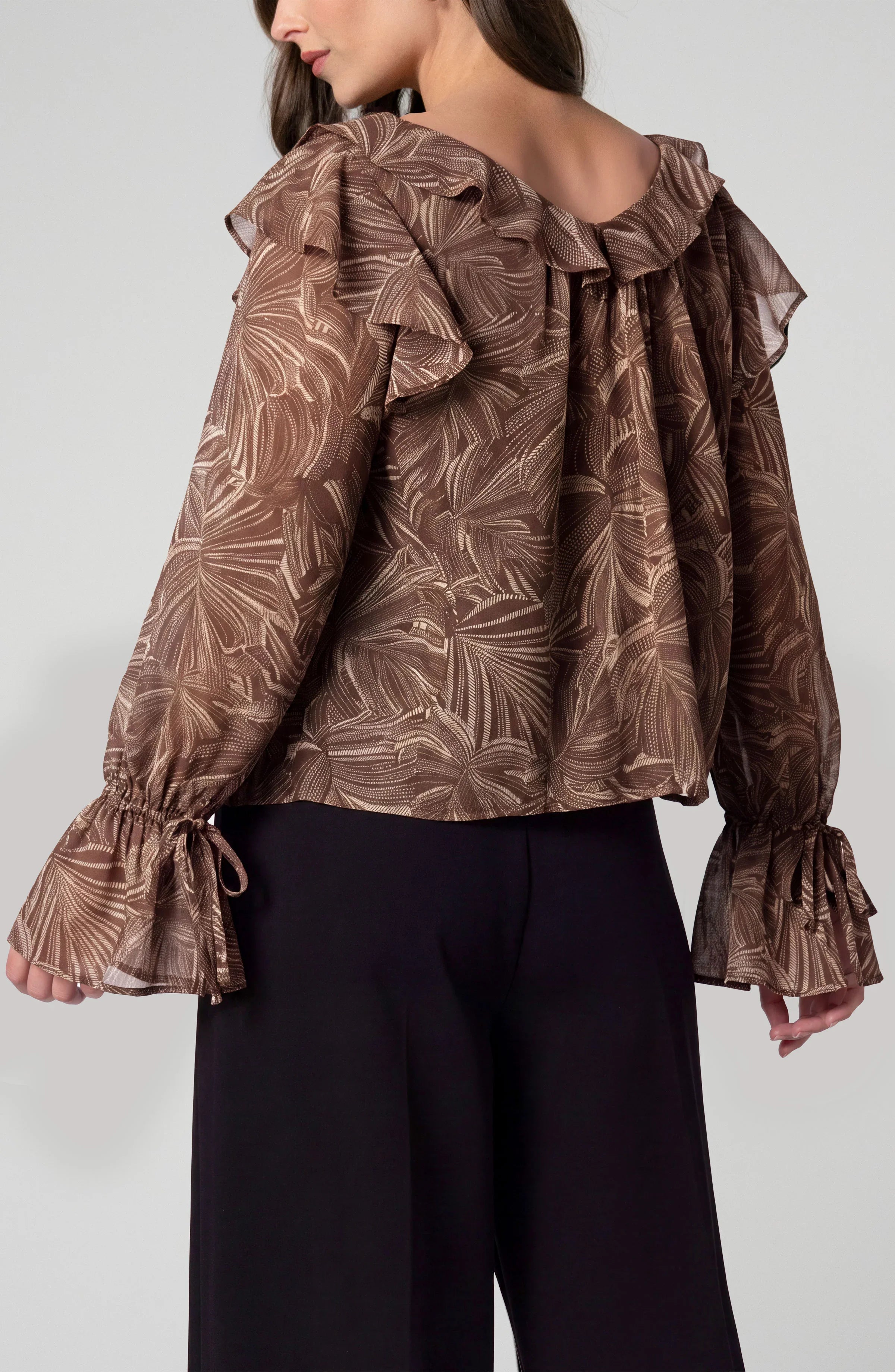 LS Double Ruffle V Neck Woven Blouse
