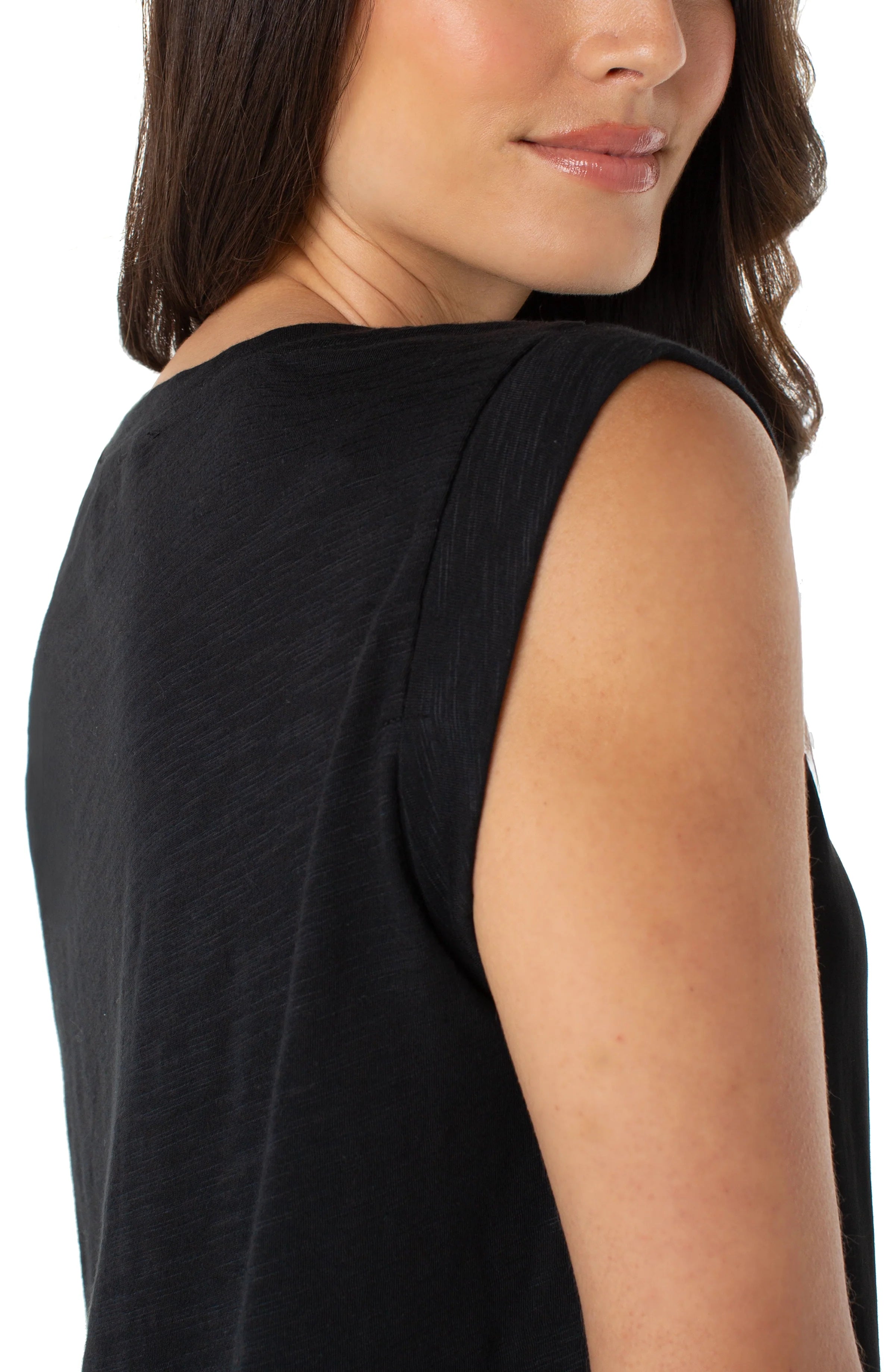 Sleeveless Woven to Knit Top