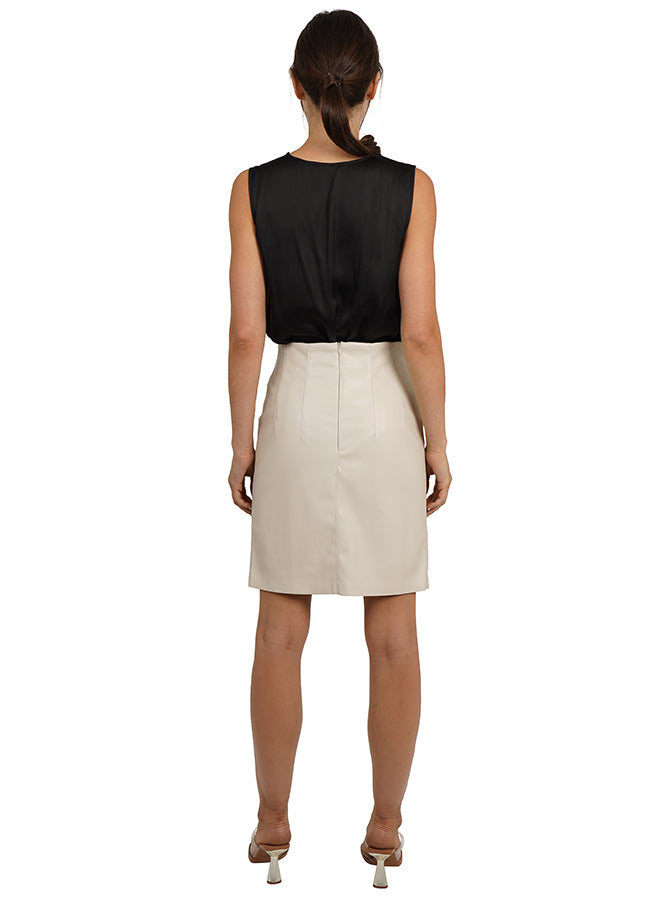 Vegan Leather Side Ruched Skirt
