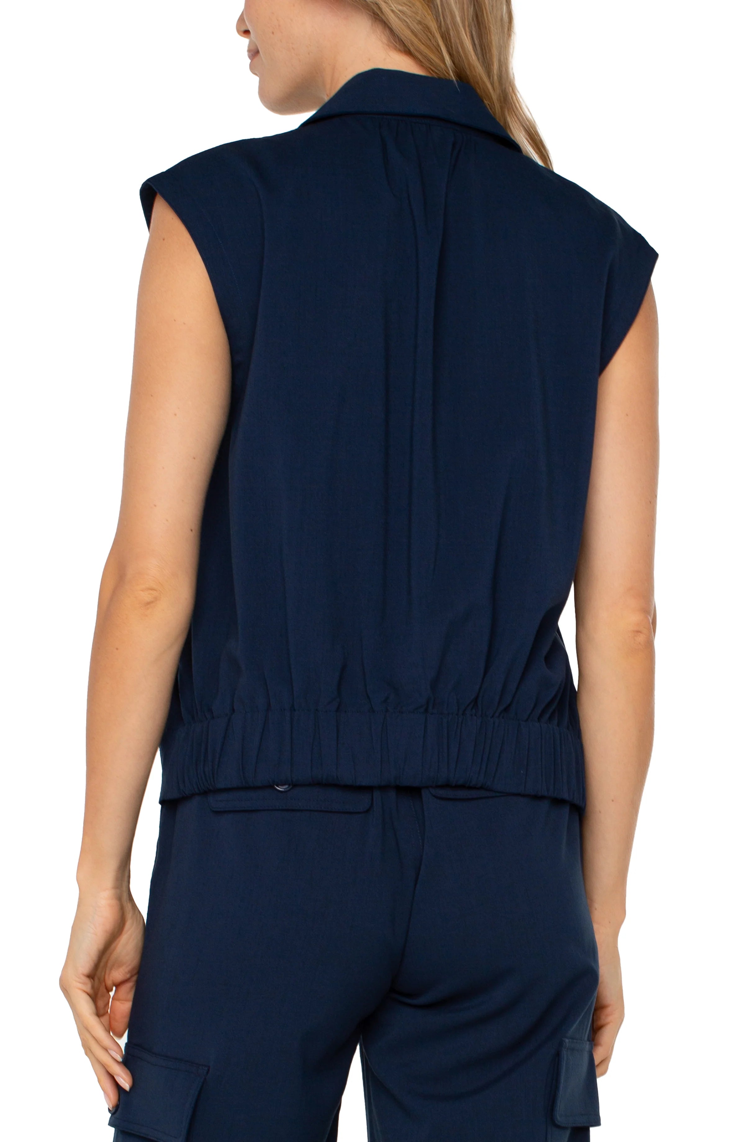 Sleeveless Cropped Shirt W/ Elastic At Waist