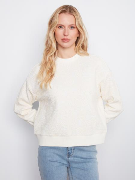 Floral Flocked Knit LS Crew Sweatshirt