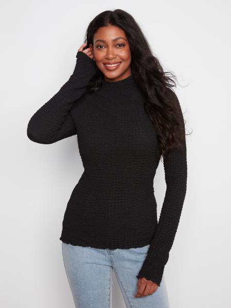 Bubble Knit LS Mock Neck