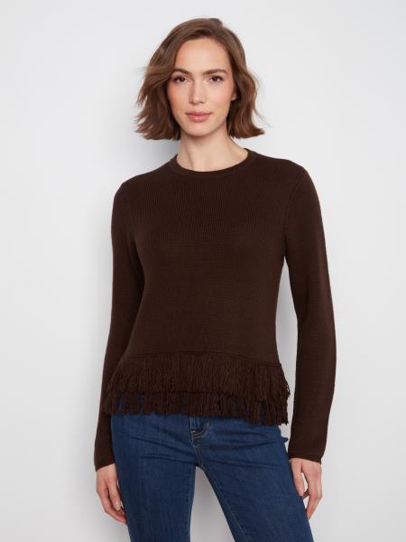 LS Crew Neck w/ Self Fringed Hem