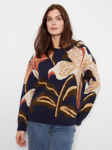 LS Drop Shoulder Jacquard Crew Neck Sweater