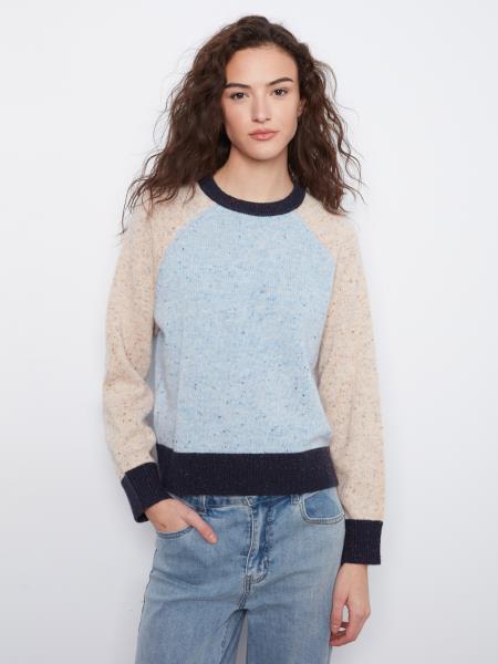 Raglan LS Crew Neck Color Block Sweater