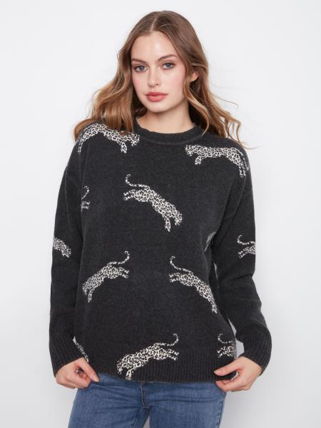 LS Drop Shoulder Crew Printed Sweater