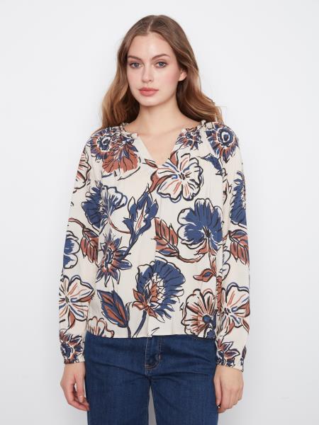 Printed Raglan LS Blouse