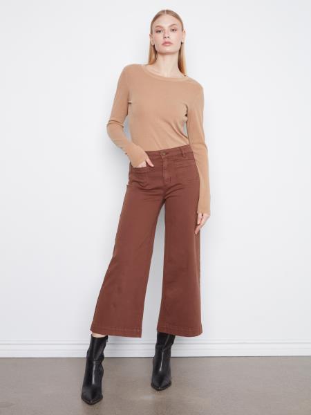Cropped Insert Pocket Wide Leg Colored Twill