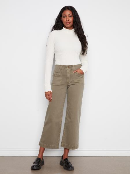 Cropped Wide Leg Colored Twill w/ Patch Pockets
