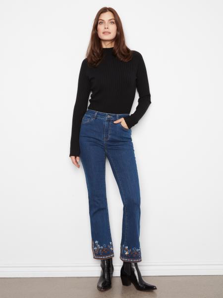 Flare Leg Denim with Hem Embroidery