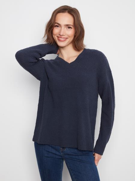 Boucle Drop Shoulder V Neck Sweater