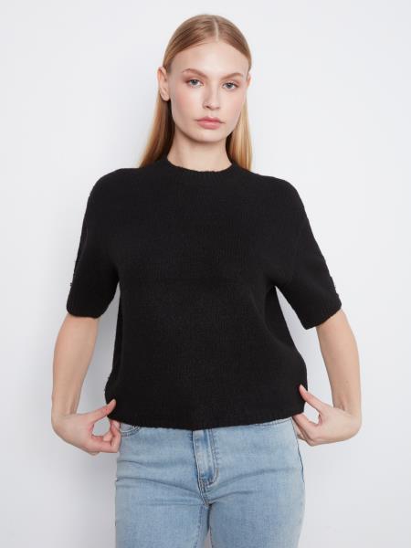 Elbow Sleeve Mock Neck Sweater w/ Buttons
