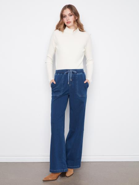 Knit Denim Wide Leg Jogger