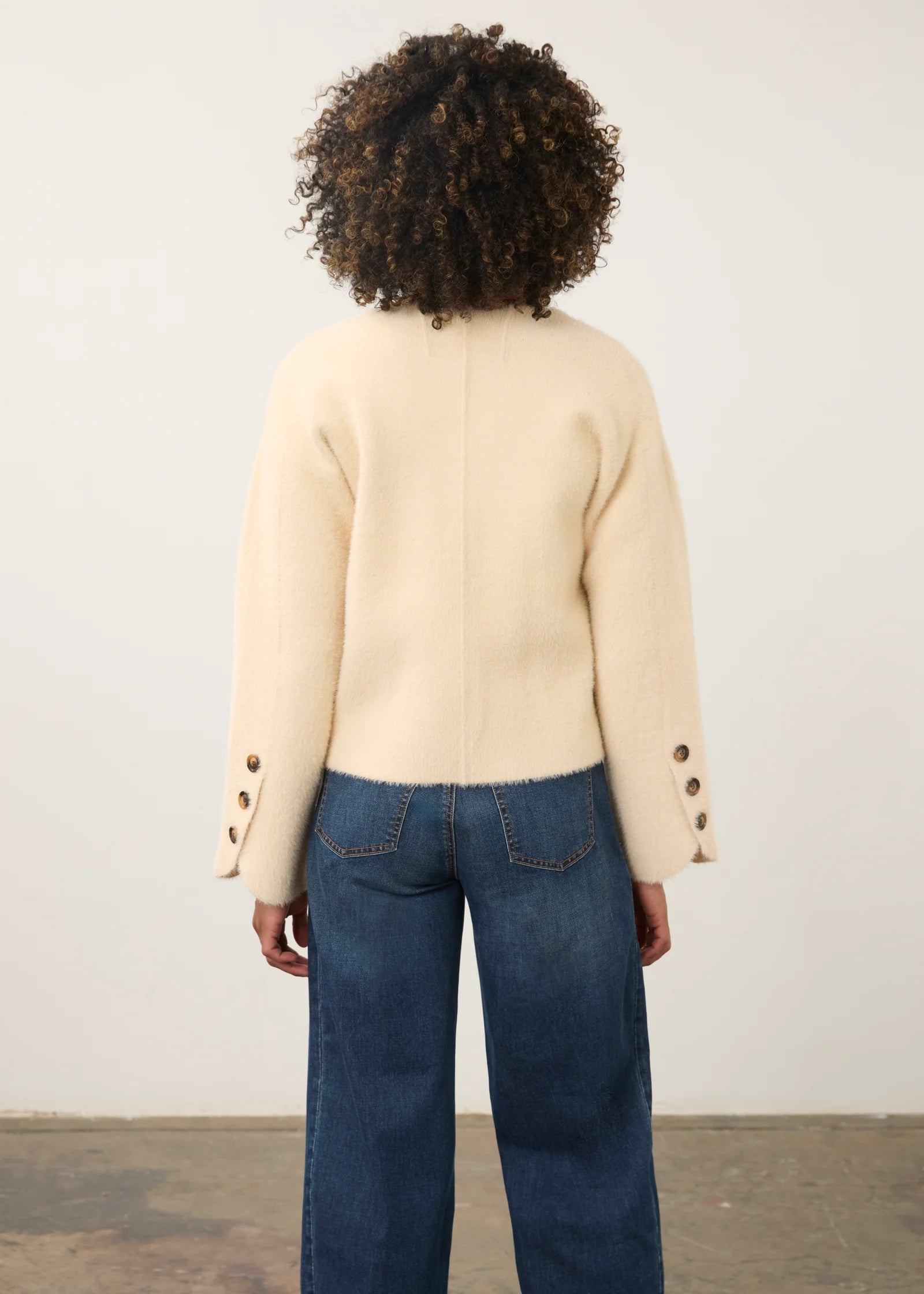 Collarless Knit Jacket