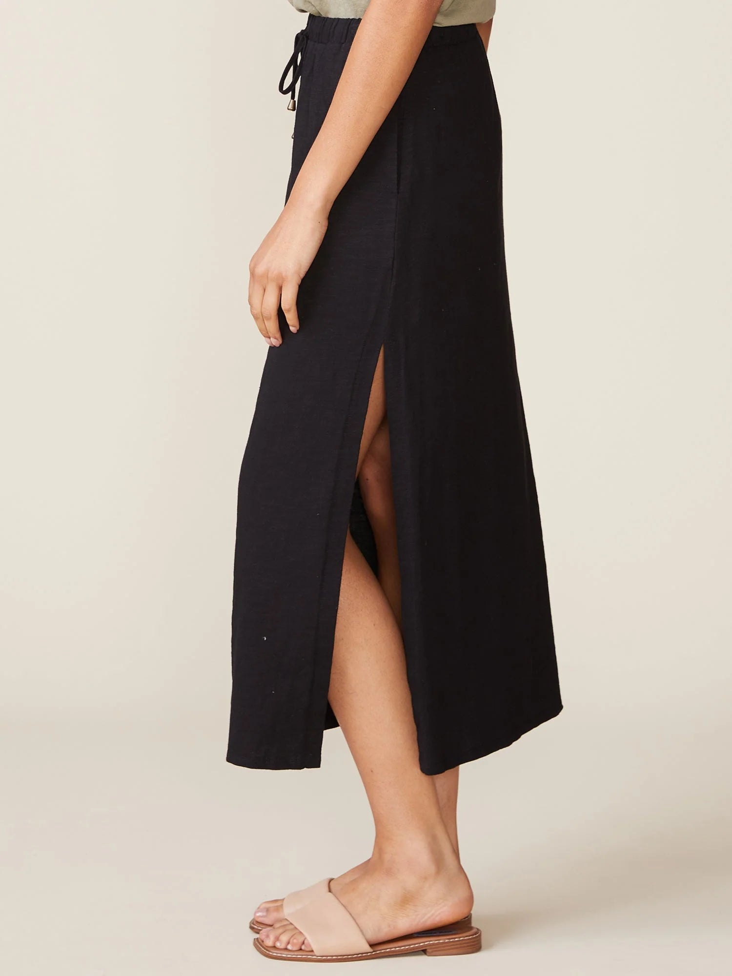 Side Slit Slub Maxi Skirt