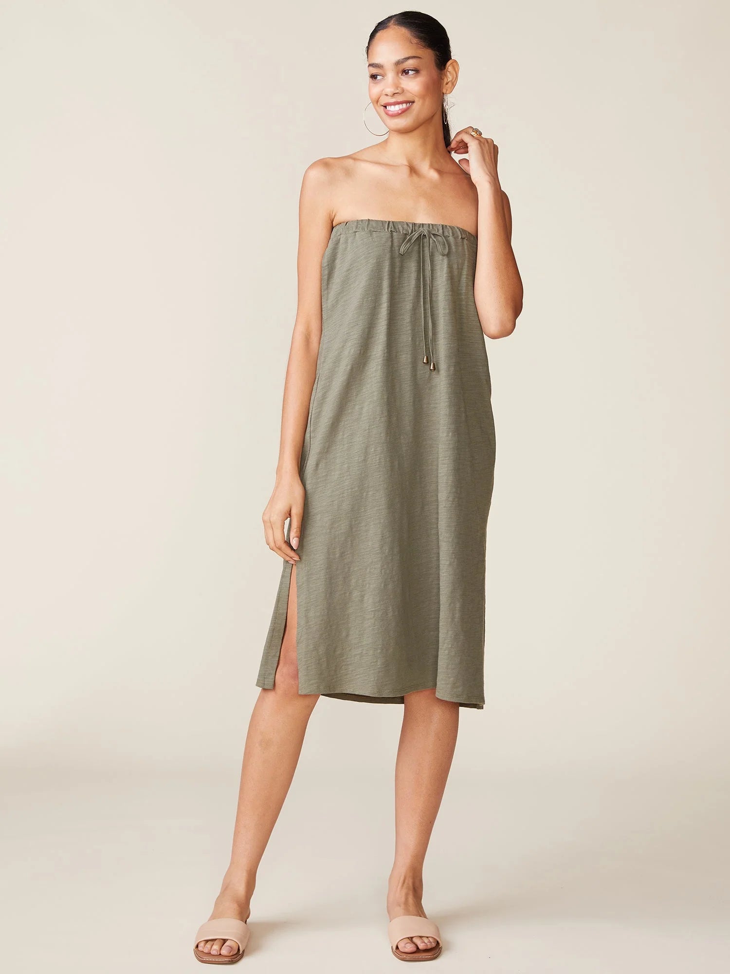 Side Slit Slub Maxi Skirt