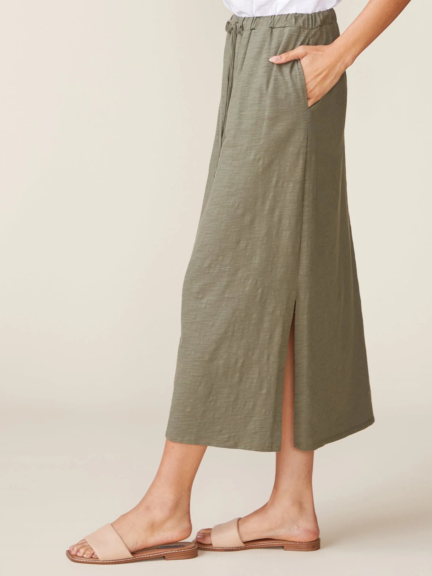 Side Slit Slub Maxi Skirt