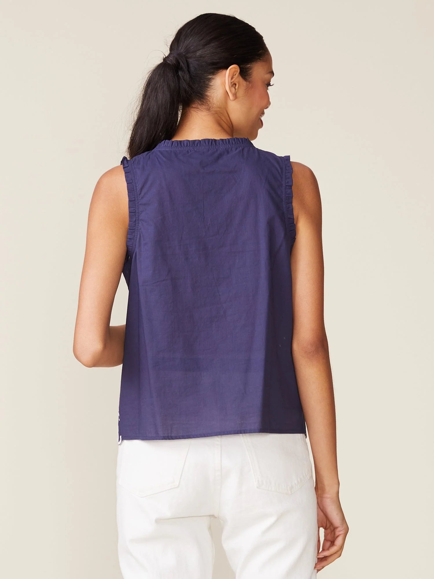 Embroidered Cotton Button Tank
