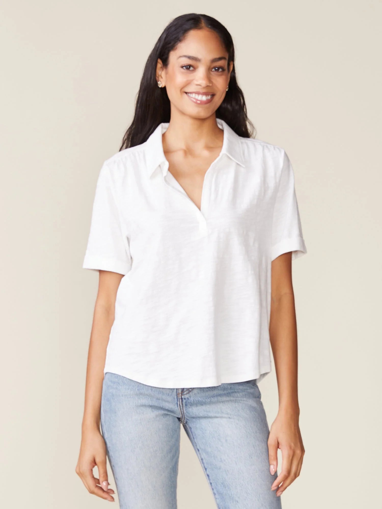 Elbow Sleeve Slub Popover Polo