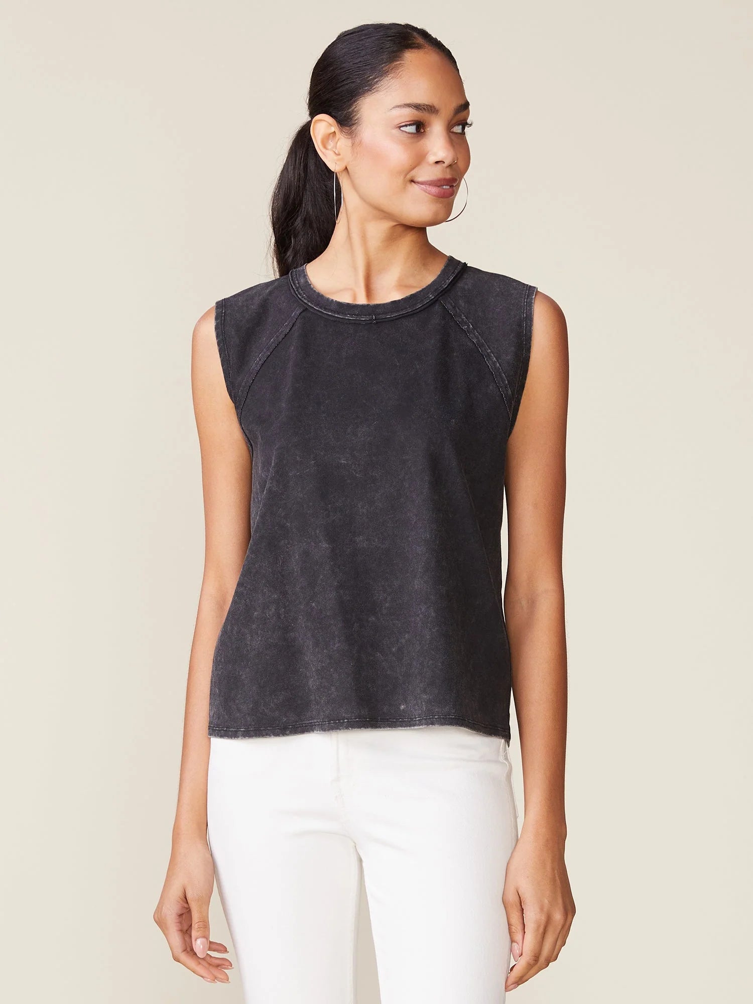 Washed Raw Edge Seamed Muscle Tank