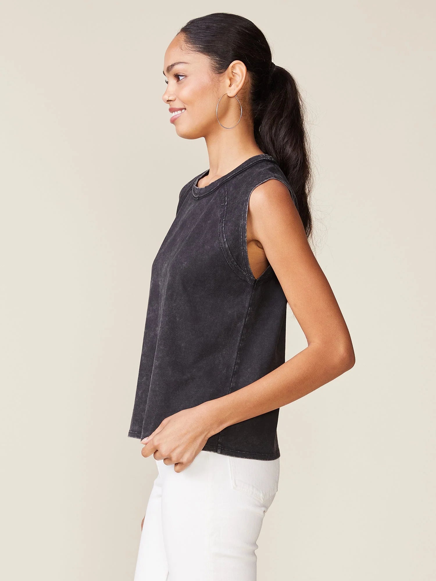 Washed Raw Edge Seamed Muscle Tank