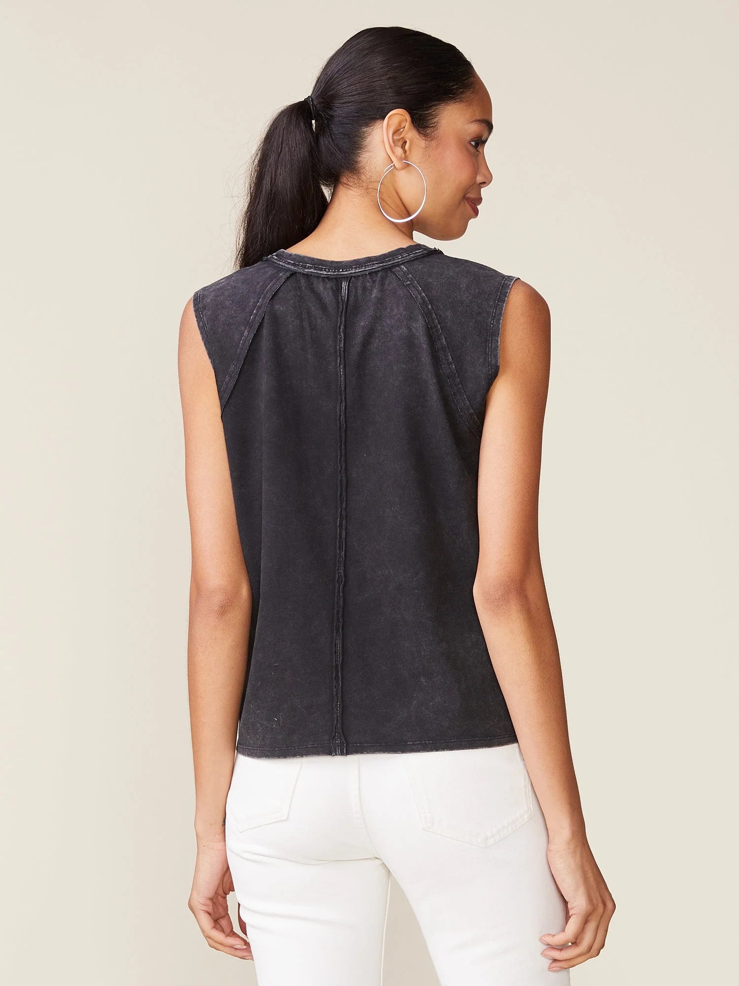 Washed Raw Edge Seamed Muscle Tank