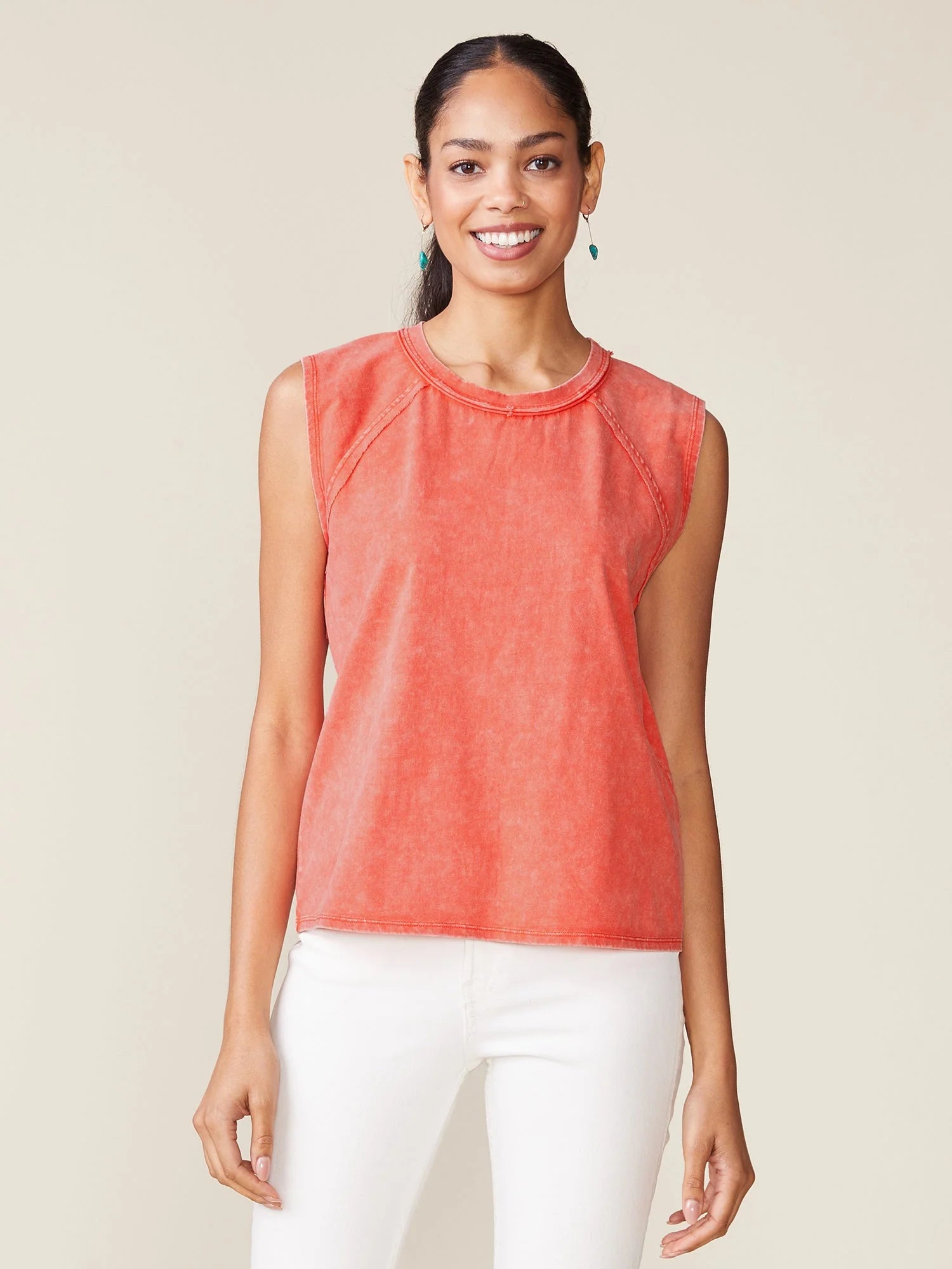 Washed Raw Edge Seamed Muscle Tank