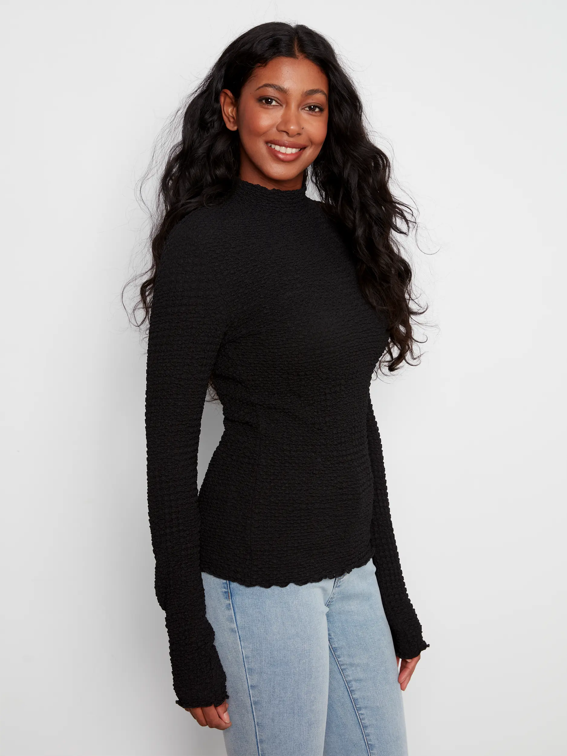 Bubble Knit LS Mock Neck