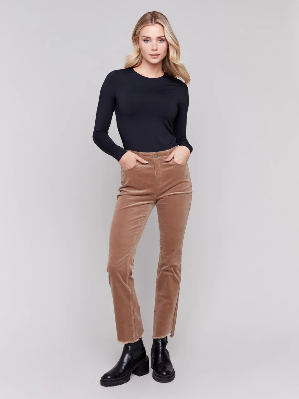 Corduroy Assymetrical Hem Bootcut Pant