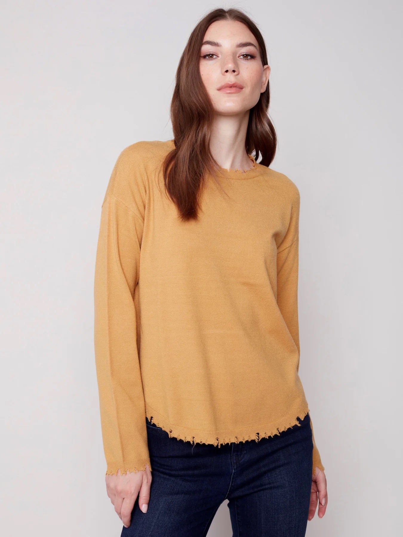 Drop Shoulder Frayed Sweater