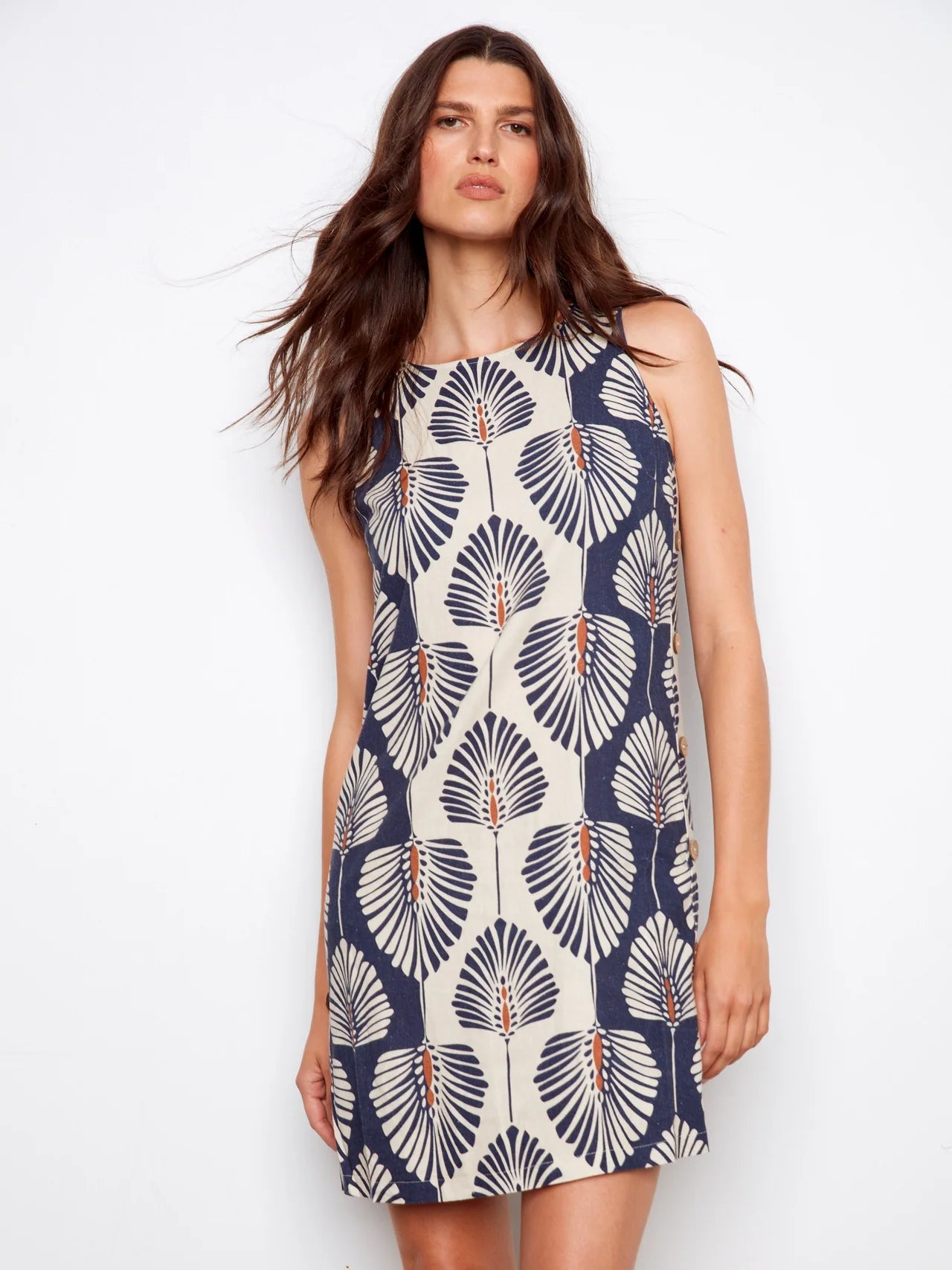 Sleeveless Shift Dress w/ Side Button
