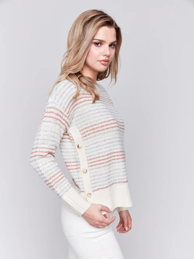 Long Sleeve Sweater with Button on Sides