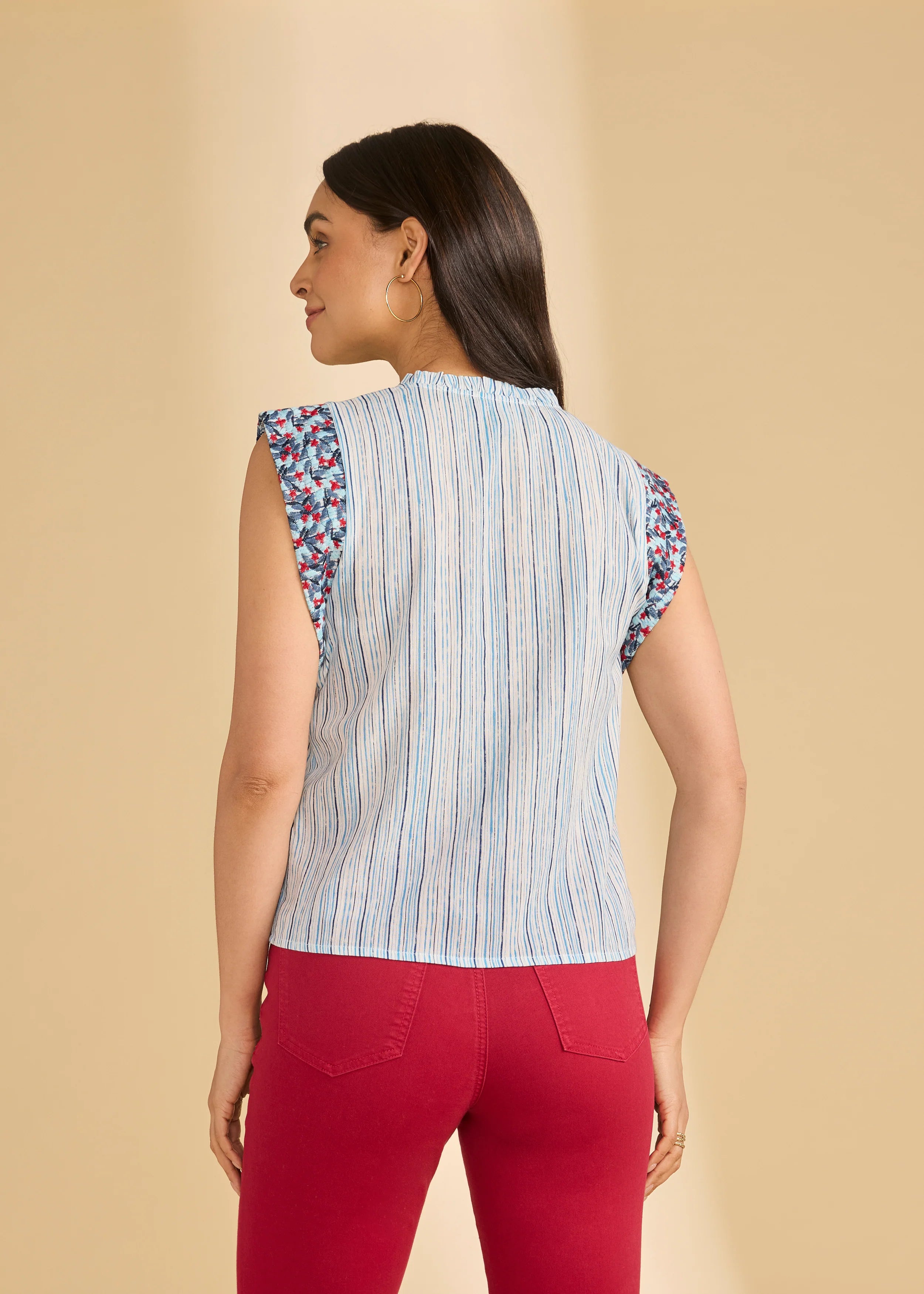 Embroidered Flutter Sleeve Top 7906775
