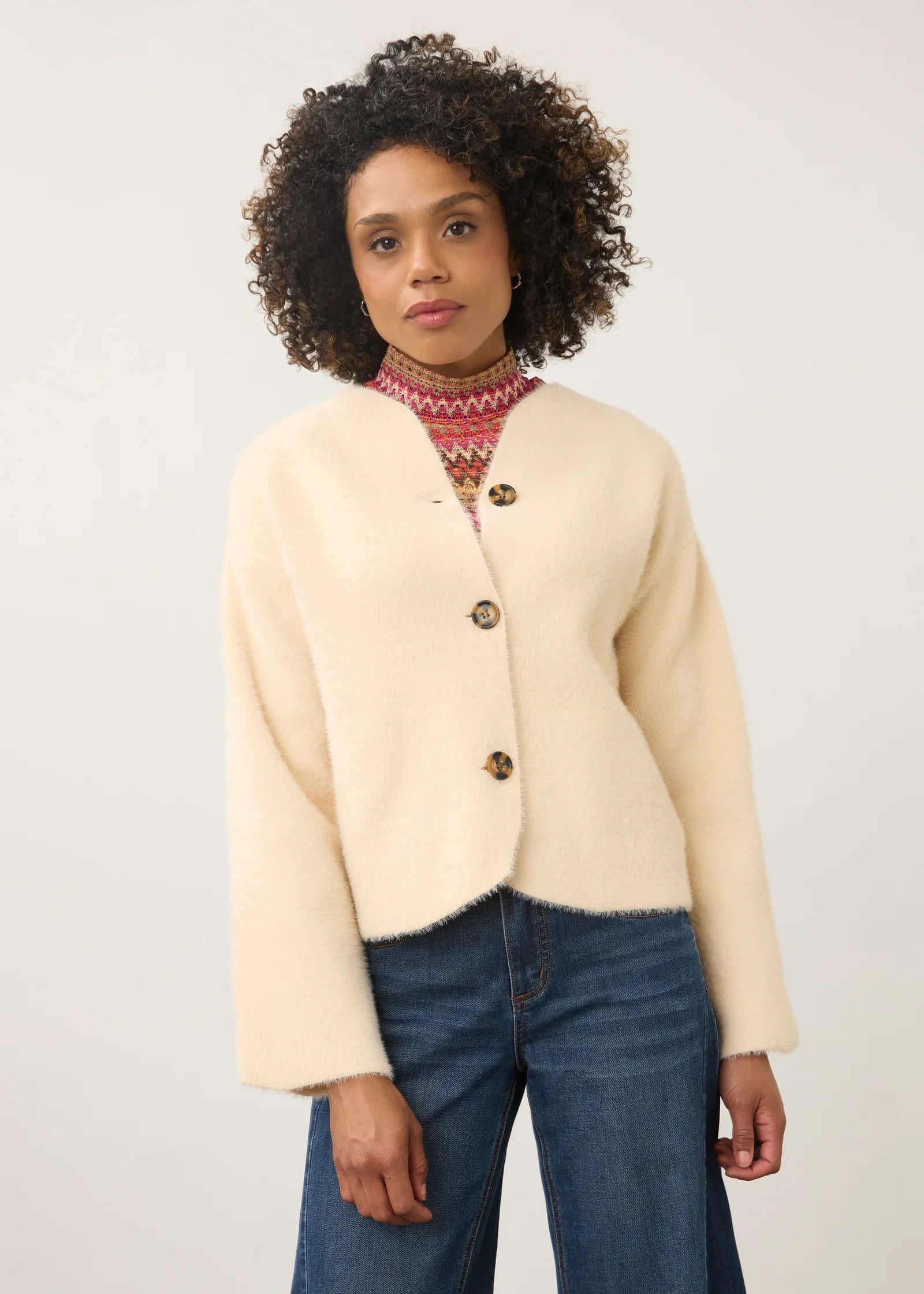 Collarless Knit Jacket