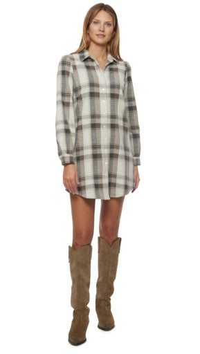 Lynden Long Sleeve Button Down Plaid Knit Mini Dress