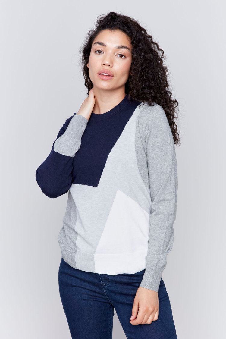 Color-Block Basic Crew-Neck Plushy Sweater