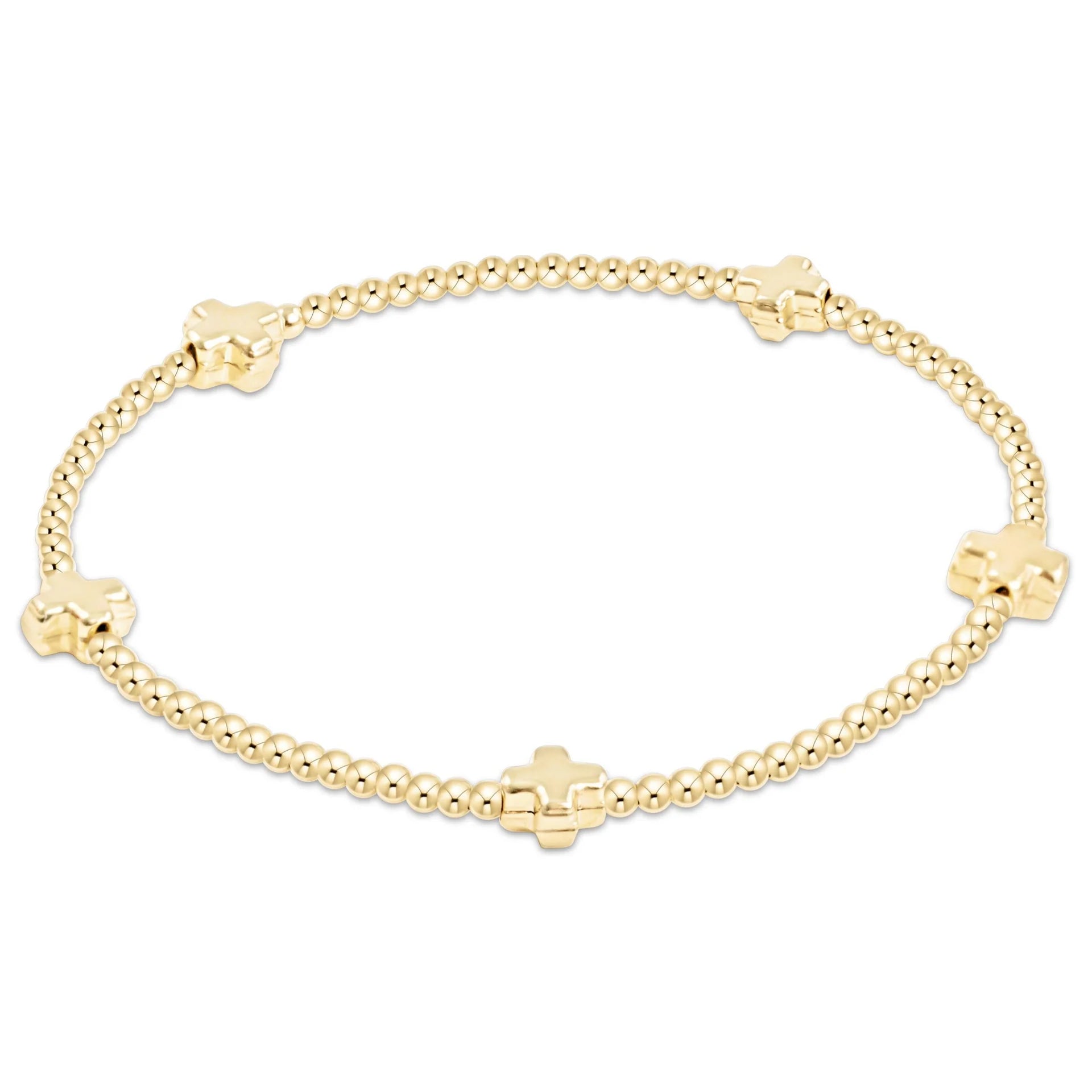 Signature Cross Small Gold Pattern 2mm Bead Bracelet