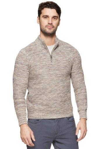 Stratton 1/4 Zip Marled Honeycomb Mock Neck Sweater