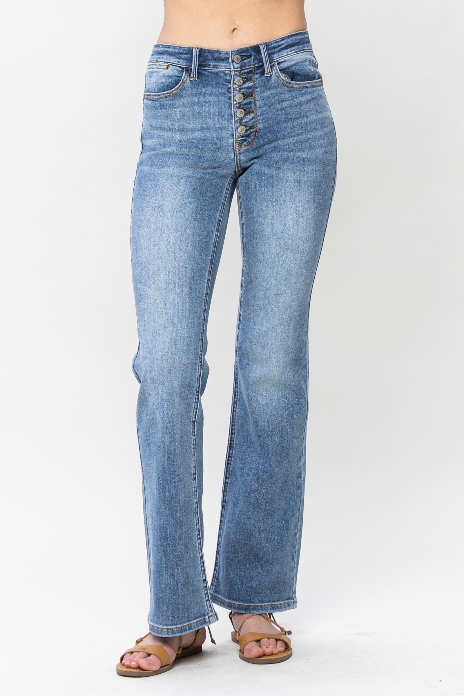 Mid Rise Vintage Button-Fly Bootcut