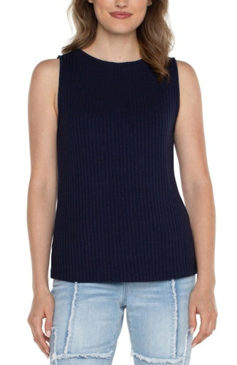 Sleeveless Boat Neck Rib Knit Top